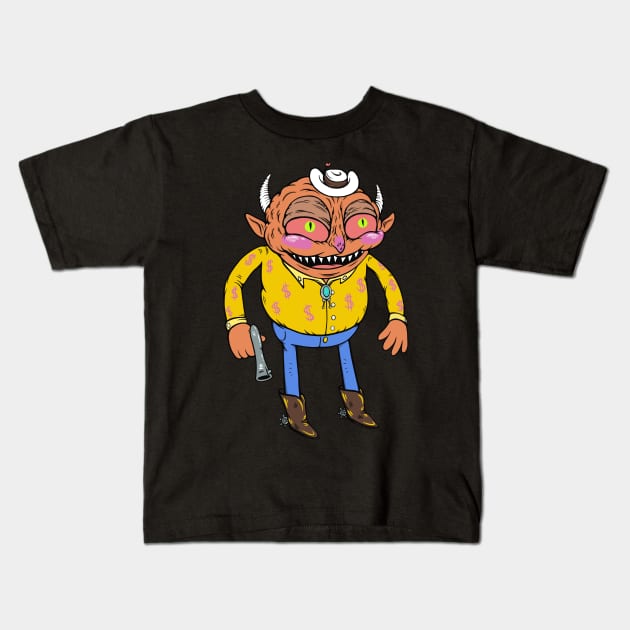 Cowboy Imp Kids T-Shirt by flynnryanart